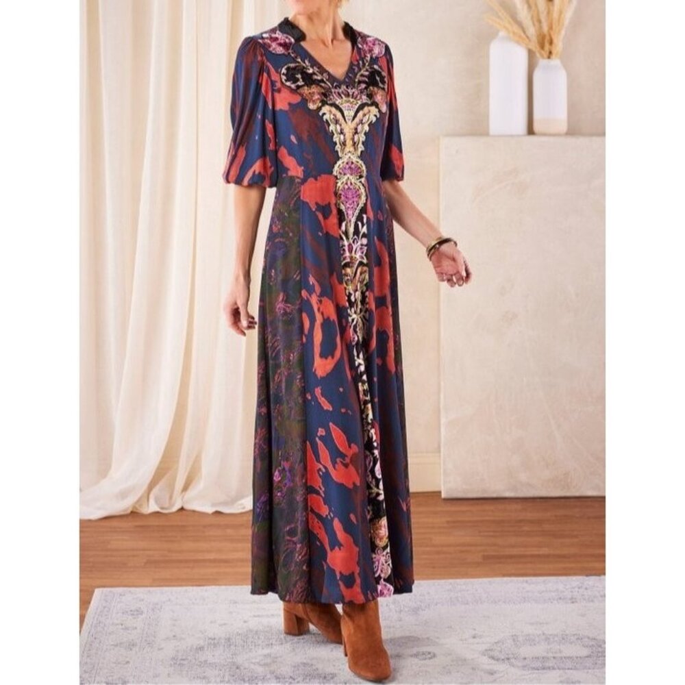 NEW $200 Soft Surroundings Womens 8 Epiphany Cheetah Maxi Dress Half Sleeve